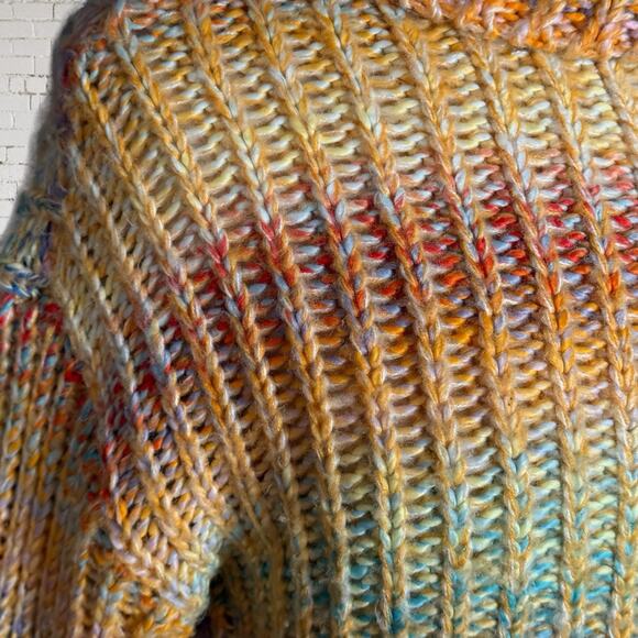 Vtg RD Style Sweater Y2K Sz Small 42" Bust Rainbow Chunky Knit Cowl Neck Ribbed - Picture 4 of 10